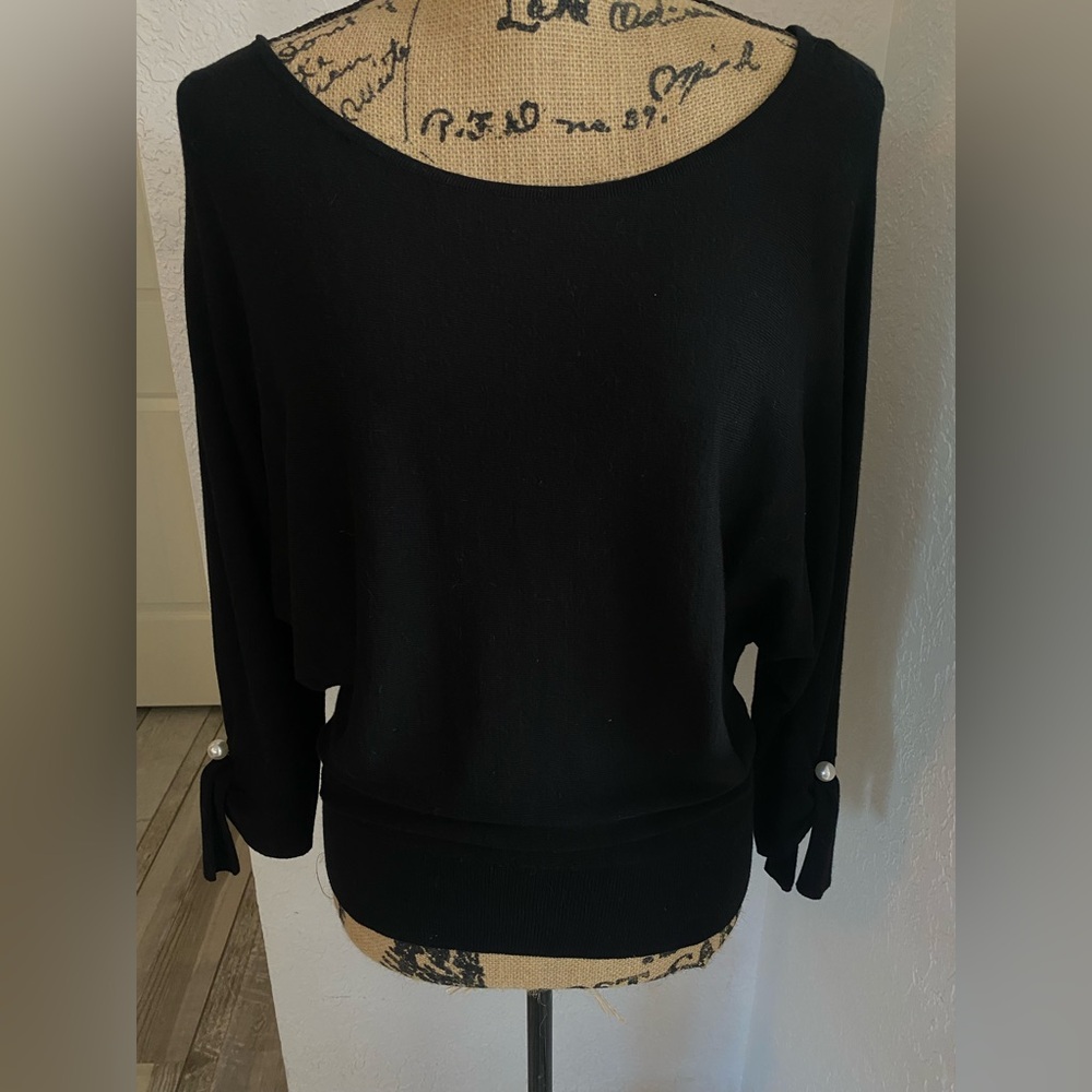 New York & Co Black/Pearl 3/4 Sleeve Sweater